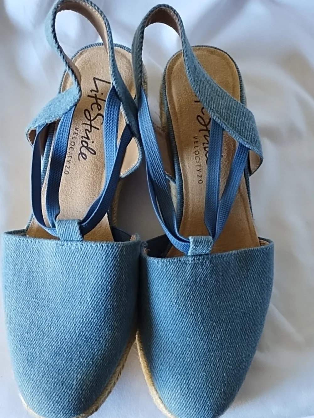 Life Stride Denim Blue Canvas Espadrille Wedge Sandals